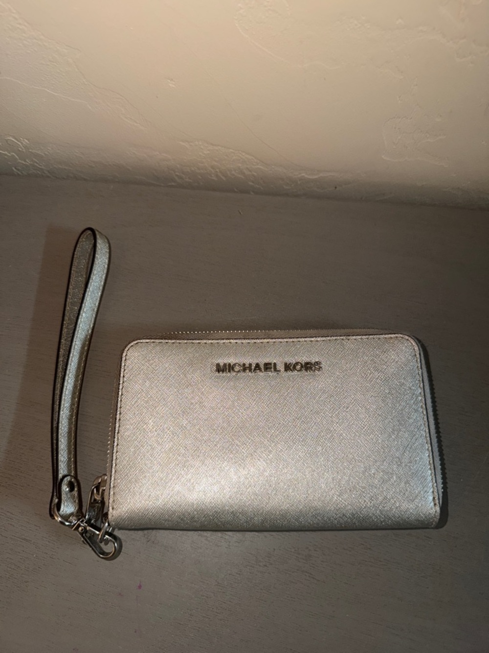Michael Kors Silver Metallic Zip-Around Wristlet